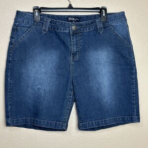 1010 Jean Shorts Woman Size 16 Dark Denim High Rise Flat Front Bermuda Short